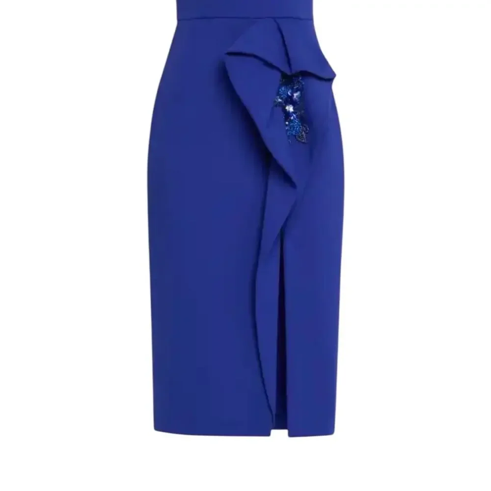 NWT Aidan Mattox Strapless Bonded Crêpe Appliqué Cocktail Indigo Dress – Sz 6 - Picture 9 of 14